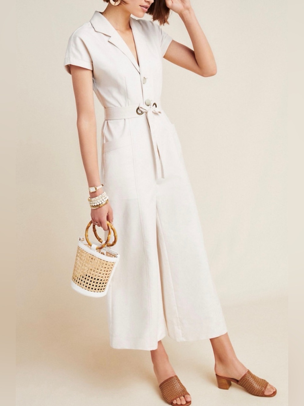 Anthropologie Elizabeth Jumpsuit in Sand